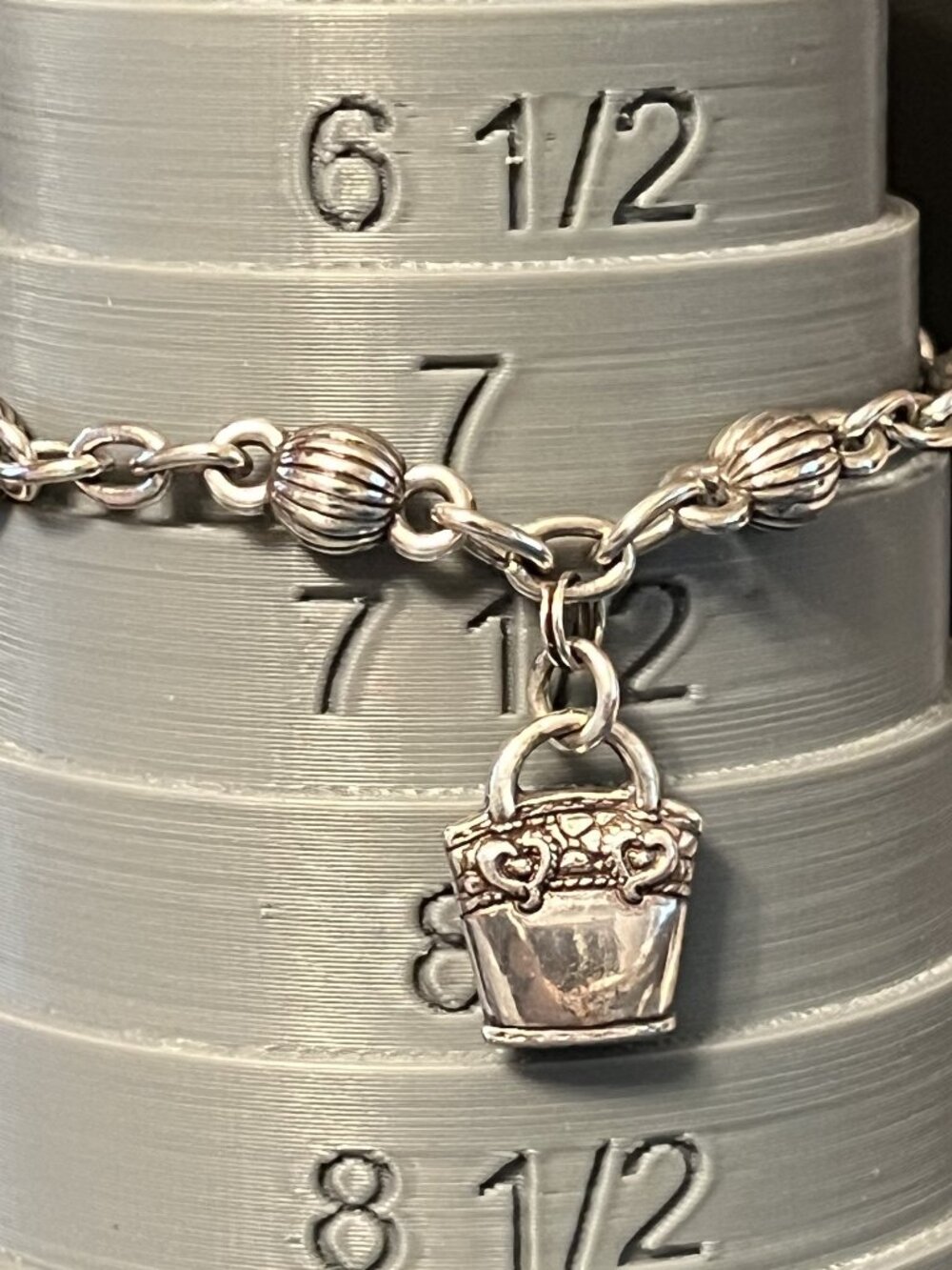 Vintage 7.5" Silverplated Brighton Handbag/Bucket Charm Bracelet (467)